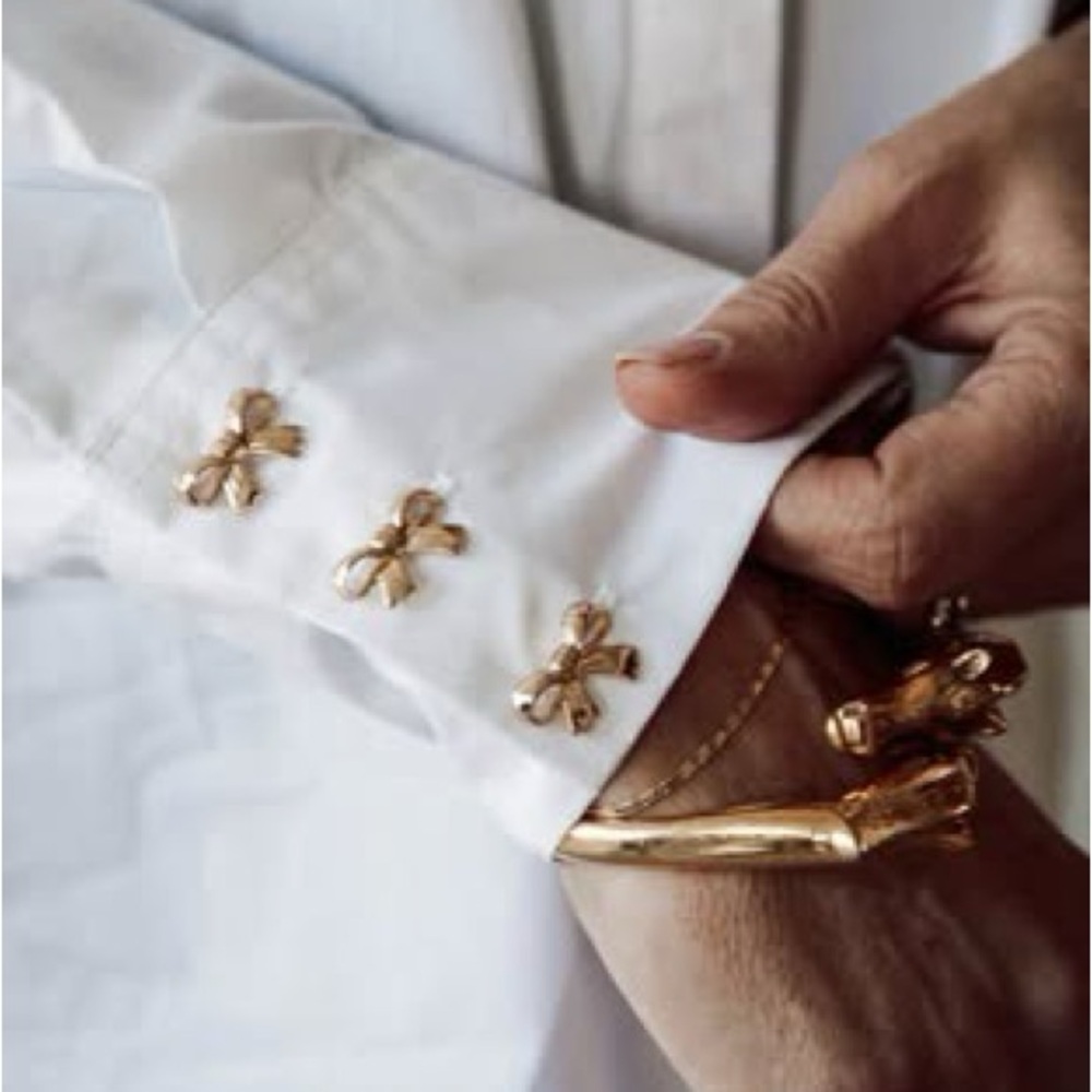 Brunette The Label Poplin bow button up shirt. New with tags. S/M - Picture 2 of 3